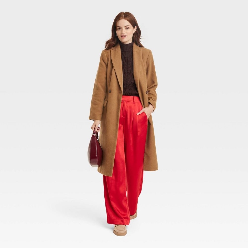 A New Day Women's Essential Wool Overcoat Jacket, Taupe Size Small